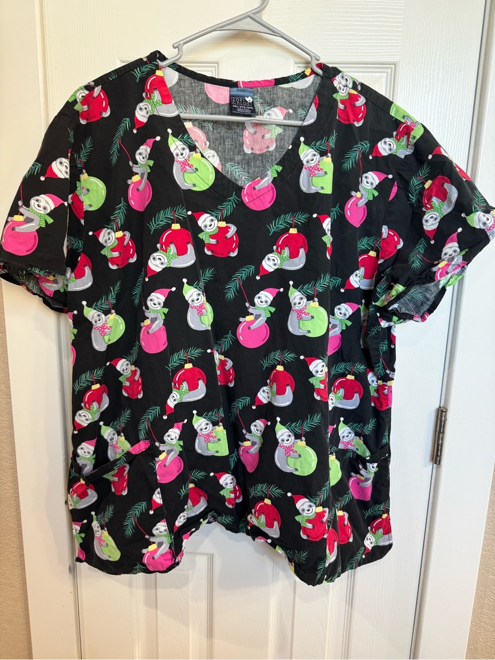 Women’s Black Sloth Christmas Scrub top- Plus size